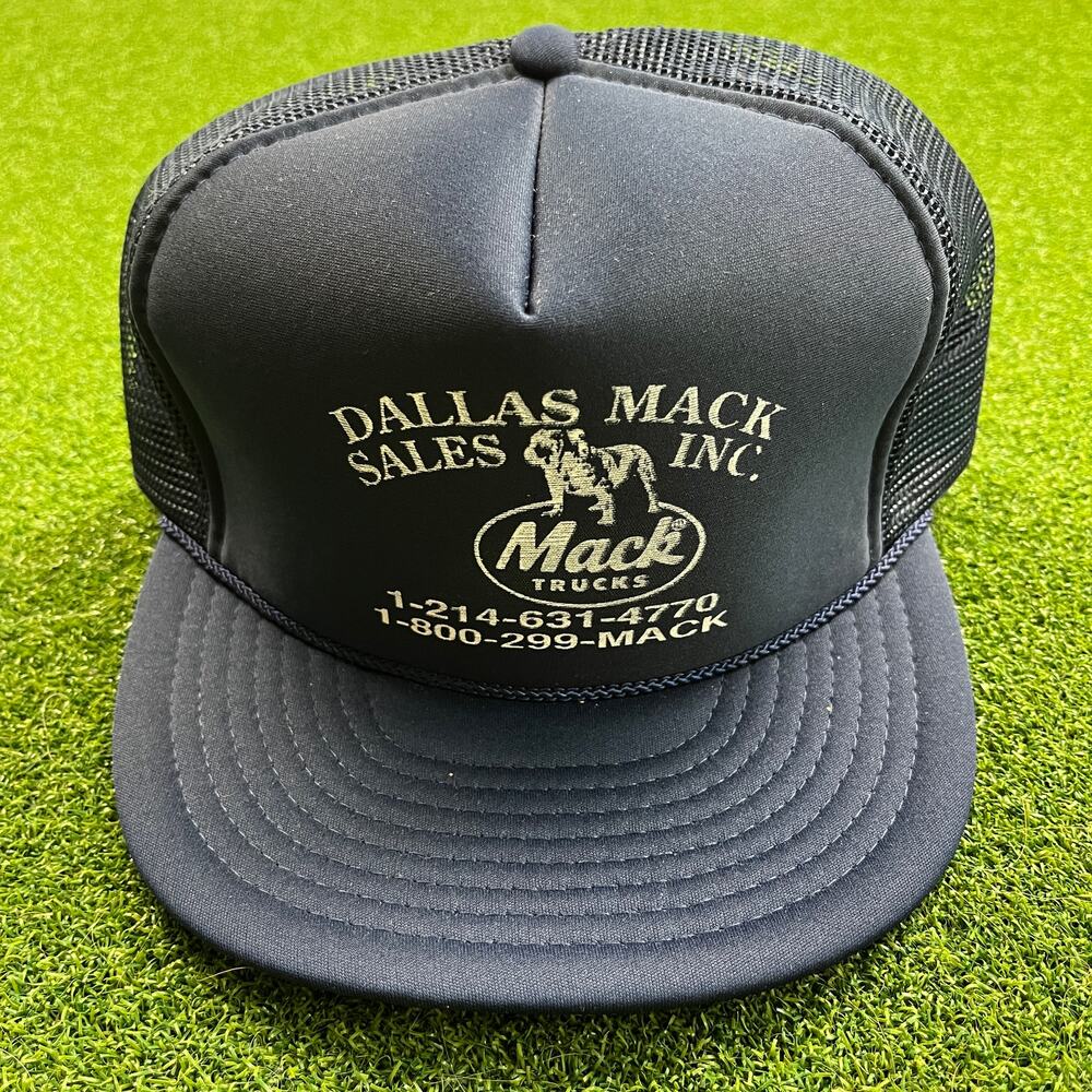 Vintage Navy Blue Nissin Mack Trucks Dallas Sales Inc Trucker Hat Snapback